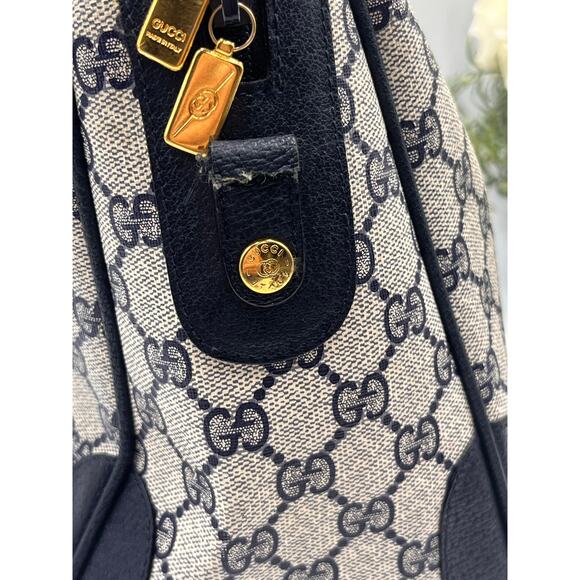 Gucci Designer 80’s Vintage Monogram GG Navy Boston Top Handle Handbag Satchel - Picture 10 of 14